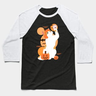 HALLOWEEN PUMPKIN WHITE ORANGE CAT Baseball T-Shirt